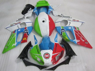 Weiß Blau Grün Rot Fiat Kastinee 1998-2002 Yamaha YZF R6 Motorrad Verkleidung