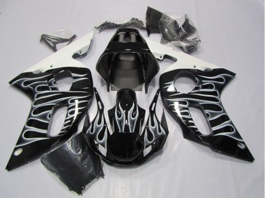 Glänzendes Schwarz Weiß Flamme 1998-2002 Yamaha YZF R6 Motorrad Verkleidung