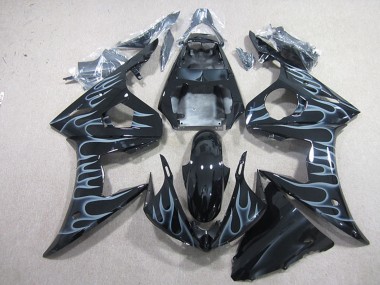 Glänzendes Schwarz Silber Flamme 2003-2004 Yamaha YZF R6 Motorrad Verkleidung