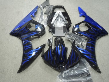 Glänzendes Schwarz Blau Flamme 2003-2004 Yamaha YZF R6 Motorrad Verkleidung