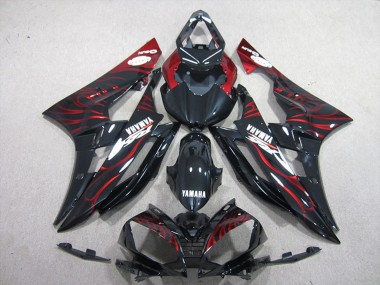 Glänzendes Schwarz Rot Flamme 2006-2007 Yamaha YZF R6 Motorrad Verkleidung