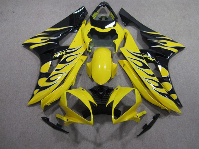 Gelb Schwarz Flamme 2006-2007 Yamaha YZF R6 Motorrad Verkleidung