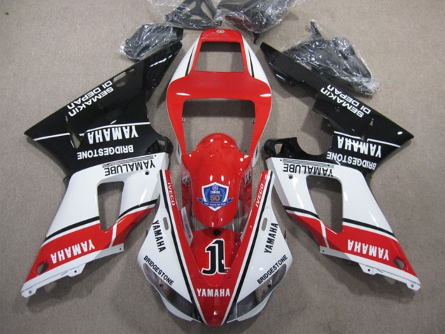 Weiß Rot Glänzendes Schwarz Yamalube 50 1998-1999 Yamaha YZF R1 Motorrad Verkleidung