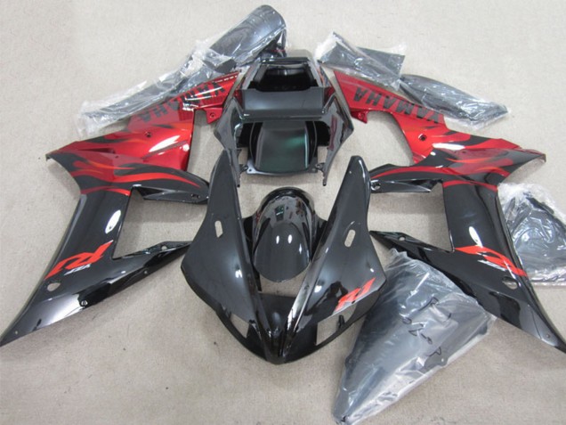 Glänzendes Schwarz Rot Flamme 2002-2003 Yamaha YZF R1 Motorrad Verkleidung