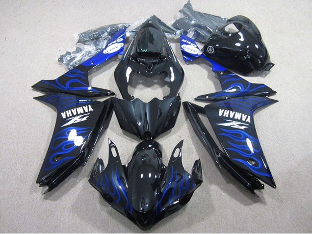 Glänzendes Schwarz Blau Flamme 2007-2008 Yamaha YZF R1 Motorrad Verkleidung