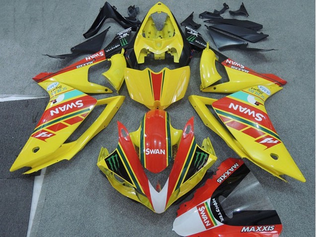 Gelb Rot Schwarz Weiß Schwan 2007-2008 Yamaha YZF R1 Motorrad Verkleidung