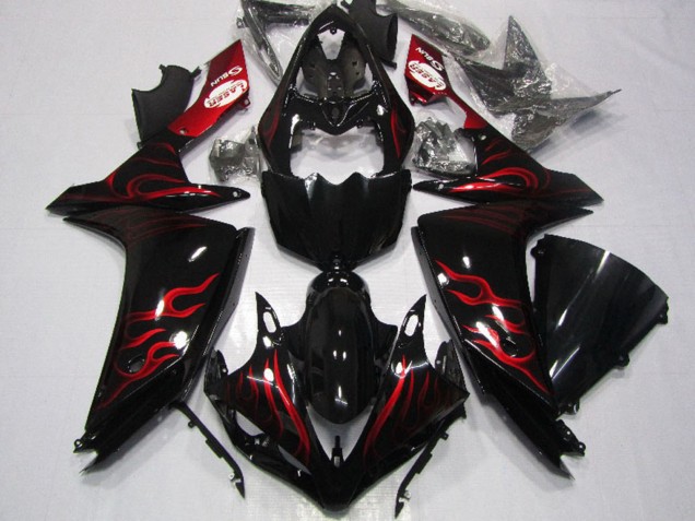 Glänzendes Schwarz Rot Flamme 2007-2008 Yamaha YZF R1 Motorrad Verkleidung