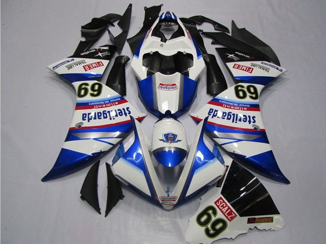 Weiß Blau Schwarz Sterilgarda SCALZ 69 2009-2011 Yamaha YZF R1 Motorrad Verkleidung