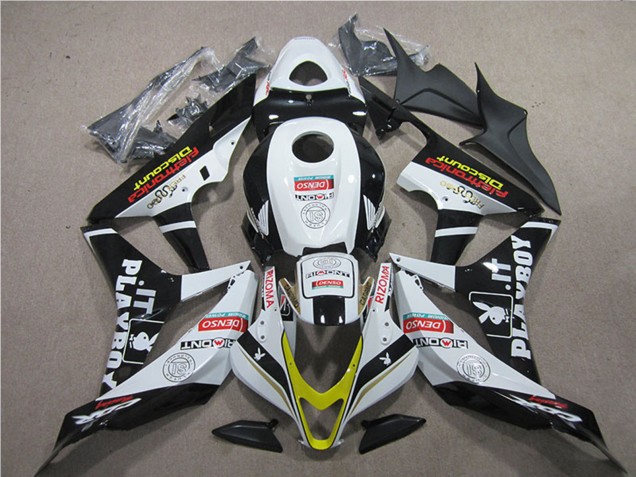 Weiß Gold Glänzendes Schwarz PlayBoy HRC 2007-2008 Honda CBR600RR Motorrad Verkleidung