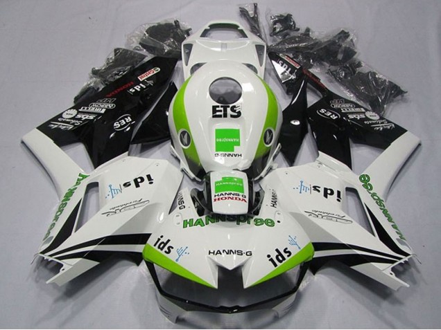Weiß Grün Glänzendes Schwarz Hannspree ETS 2013-2023 Honda CBR600RR Motorrad Verkleidung