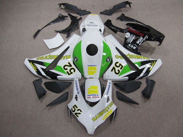 Weiß Grün Gelb Glänzendes Schwarz Hannspree 52 2008-2011 Honda CBR1000RR Motorrad Verkleidung