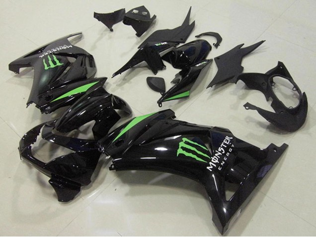 Glänzendes Schwarz Grün Monster Energy 2008-2012 Kawasaki ZX250R Motorrad Verkleidung
