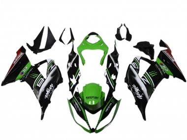 Grün Schwarz Weiß Elf Monster 2013-2018 Kawasaki ZX6R Motorrad Verkleidung