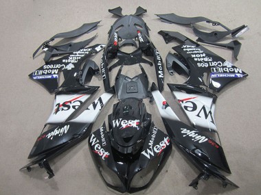 Glänzendes Schwarz Weiß West 2009-2012 Kawasaki ZX6R Motorrad Verkleidung