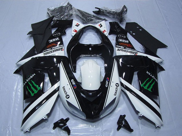 Schwarz Weiß Monster Touch4 2007-2008 Kawasaki ZX6R Motorrad Verkleidung
