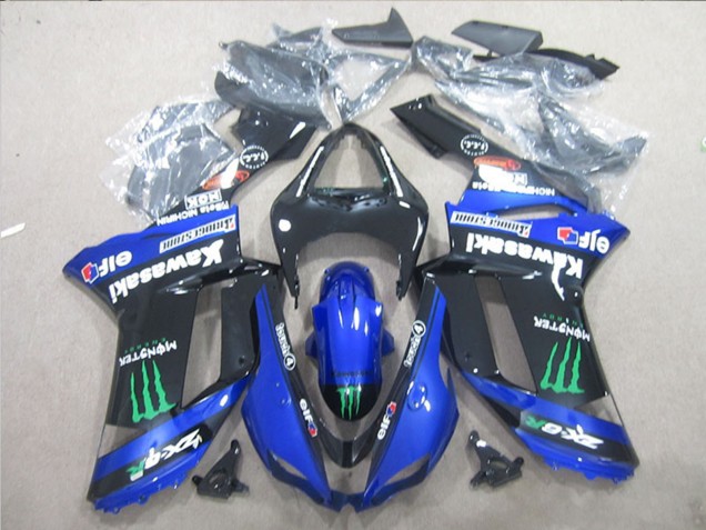 Schwarz Blau Grün Monster 2007-2008 Kawasaki ZX6R Motorrad Verkleidung