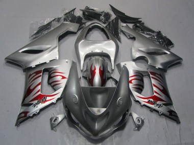 Silber Rot Flamme Ninja 2005-2006 Kawasaki ZX6R Motorrad Verkleidung