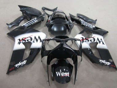 Glänzendes Schwarz Weiß West 2003-2004 Kawasaki ZX6R Motorrad Verkleidung