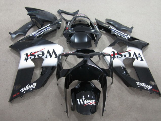 Glänzendes Schwarz Weiß West 2003-2004 Kawasaki ZX6R Motorrad Verkleidung