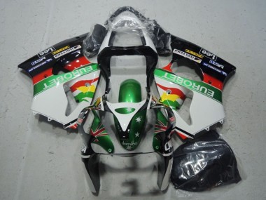 Weiß Grün Rot Gelb Schwarz Stern EuroBet 2000-2002 Kawasaki ZX6R Motorrad Verkleidung
