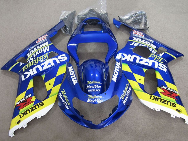 Blau Gelb Telefonica MoviStar 2001-2003 Suzuki GSXR 600 Motorrad Verkleidung