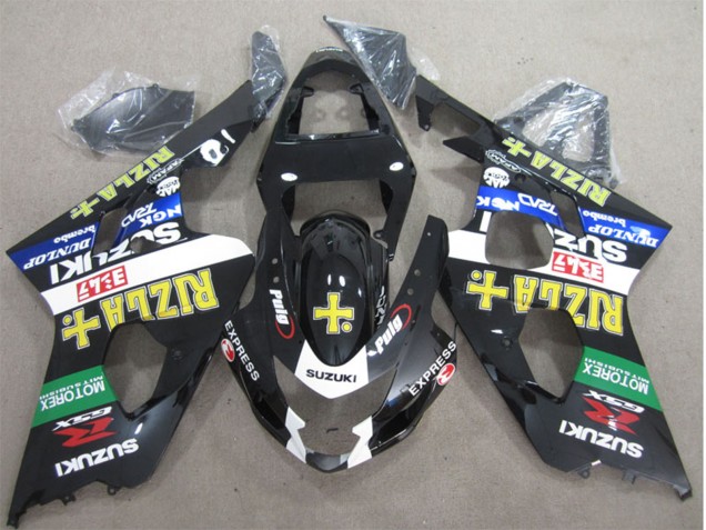 Glänzendes Schwarz Weiß Grün Gelb Rizla 2004-2005 Suzuki GSXR 600 Motorrad Verkleidung