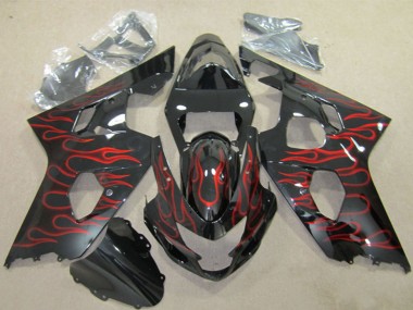 Glänzendes Schwarz Rot Flamme 2004-2005 Suzuki GSXR 600 Motorrad Verkleidung