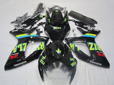 Glänzendes Schwarz Gelb Rizla Rot 2006-2007 Suzuki GSXR 600 Motorrad Verkleidung