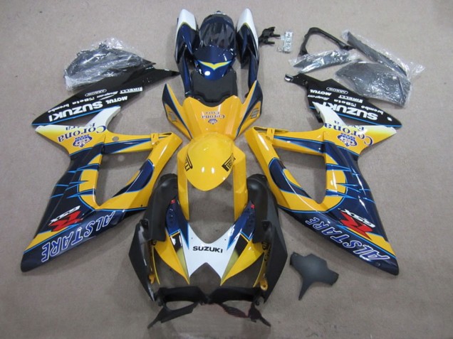 Weiß Gelb Blau Alstare Corona Extra 2008-2010 Suzuki GSXR 600 Motorrad Verkleidung