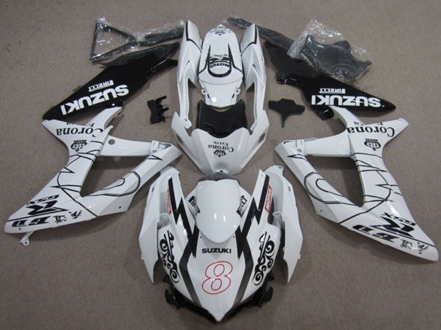 Weiß Schwarz Corona Extra Motul 8 2008-2010 Suzuki GSXR 600 Motorrad Verkleidung