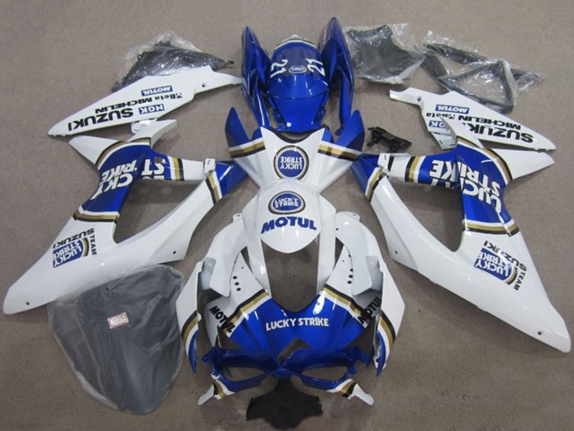 Weiß Blau Lucky Strike Motul 2008-2010 Suzuki GSXR 600 Motorrad Verkleidung