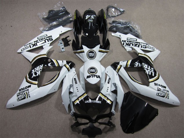 Weiß Schwarz Motul Lucky Strike 2008-2010 Suzuki GSXR 600 Motorrad Verkleidung