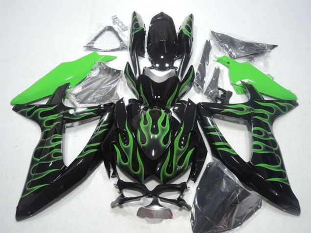 Glänzendes Schwarz Grün Flamme 2008-2010 Suzuki GSXR 600 Motorrad Verkleidung