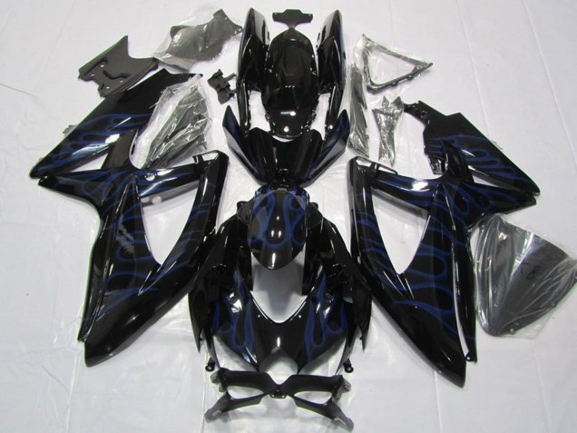 Glänzendes Schwarz Blau Flamme 2008-2010 Suzuki GSXR 600 Motorrad Verkleidung