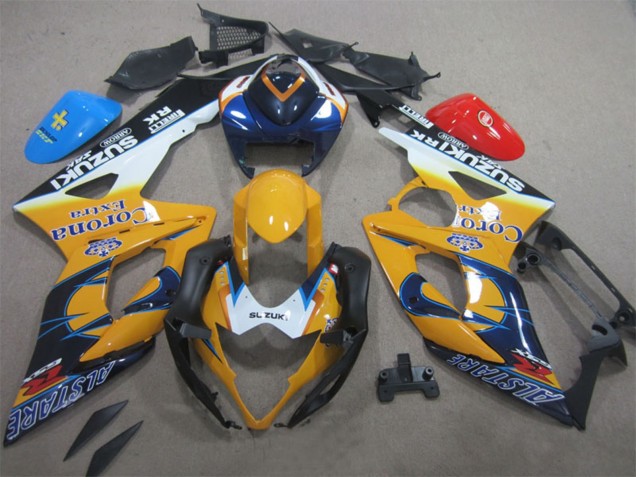 Weiß Gelb Blau Schwarz Corona Extra Alstare 2005-2006 Suzuki GSXR 1000 Motorrad Verkleidung