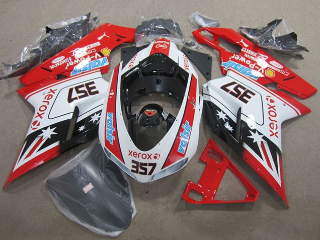 Weiß Rot Schwarz Xerox 357 2007-2014 Ducati 1098 Motorrad Verkleidung