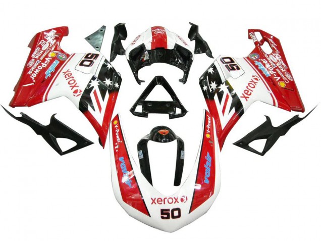 Weiß Rot Glänzendes Schwarz Valsir Xerox 50 2007-2014 Ducati 848 1098 1198 Motorrad Verkleidung