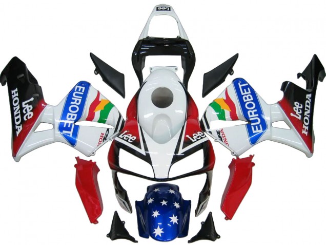 Weiß Rot Blau Glänzendes Schwarz EuroBet 2003-2004 Honda CBR600RR Motorrad Verkleidung