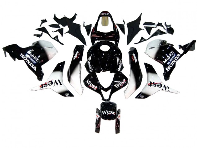Glänzendes Schwarz Weiß West 2009-2012 Honda CBR600RR Motorrad Verkleidung