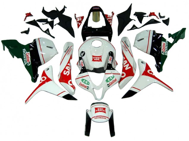 Weiß Rot Grün Castrol San Carlo 2009-2012 Honda CBR600RR Motorrad Verkleidung