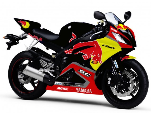 Glänzendes Schwarz Gelb Red Bull Motul 2006-2007 Yamaha YZF R6 Motorrad Verkleidung