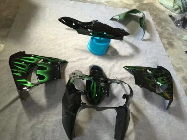 Kawasaki ZX9R 2002-2003 Motorrad Verkleidungen - Glänzend Schwarze Grüne Flamme