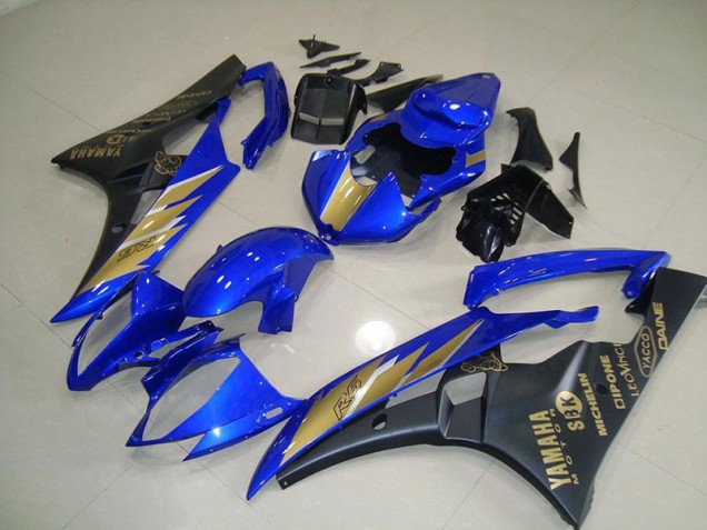 Yamaha R6 2006-2007 Motorrad Verkleidungen - Schwarz Blau mit Gold Aufkleber Yamaha R6 2006-2007 Motorrad Verkleidungen - Schwarz Blau mit Gold Aufkleber