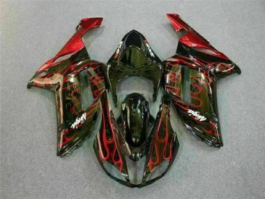 Kawasaki ZX6R 2007-2008 Motorrad Verkleidungen - Schwarz rote Flamme