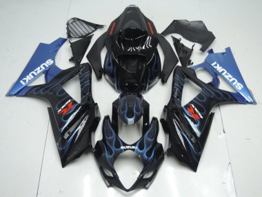 Suzuki GSXR 1000 K7 2007-2008 Motorrad Verkleidungen - Schwarze Blau Flamme
