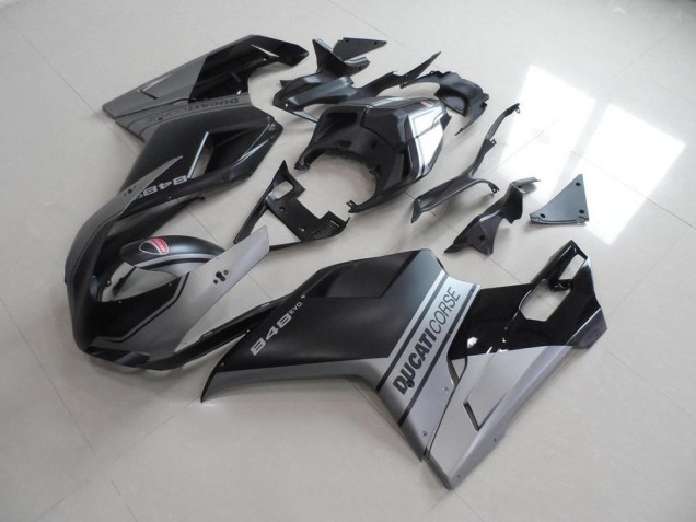 Ducati 848 1098 1198 2007-2014 Motorrad Verkleidungen - Matt Schwarzer Silber OEM Stil Ducati 848 1098 1198 2007-2014 Motorrad Verkleidungen - Matt Schwarzer Silber OEM Stil