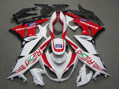 Kawasaki ZX6R 2009-2012 Motorrad Verkleidungen - Weiß Rot Rapid
